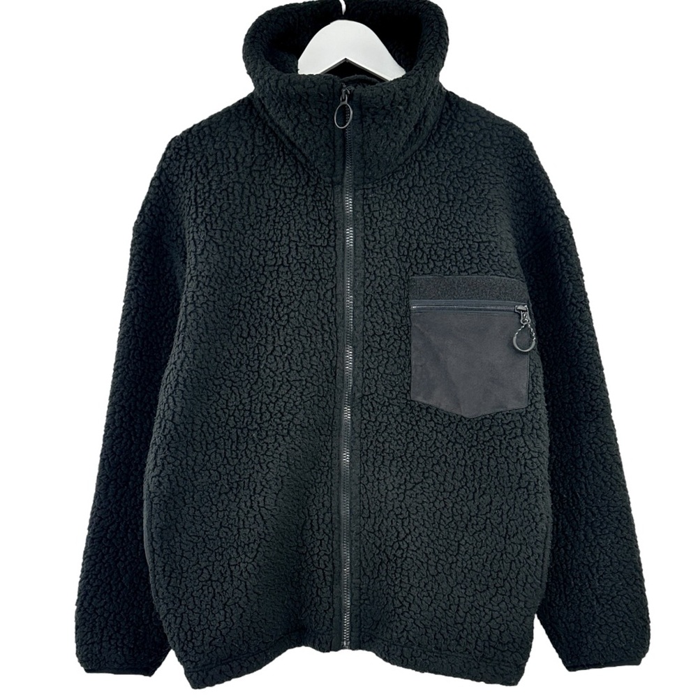 Nanamica Polartec Fleece Black Funnel Neck Oversized Loose Fit Zip Up Jacket